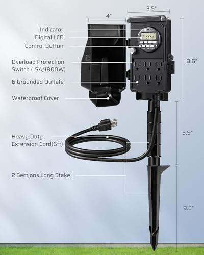 DEWENWILS Outdoor Digital Power Strip Timer, Waterproof Power Stake Timer - image 7
