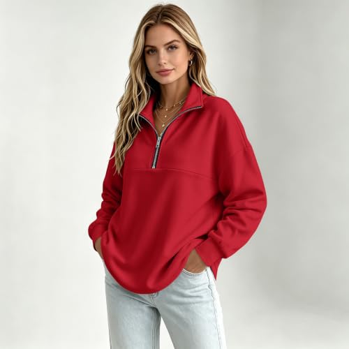 Gumipy Quarter Zip Pullover Women Loose Fit Fleece Lined Hoodie Sweat Shirt - image 4