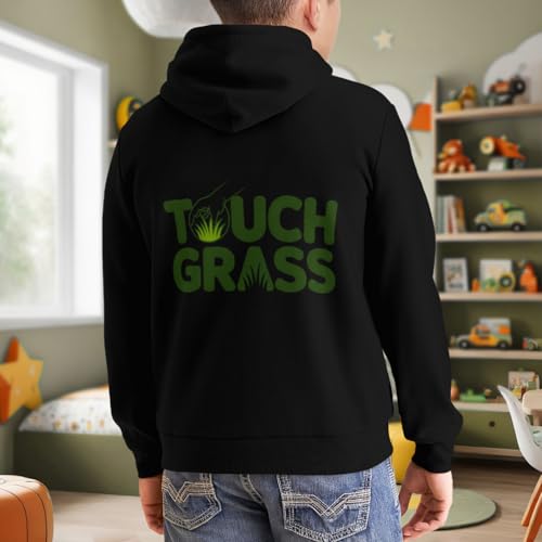 Kids Vintage Touch-Grass Boys Girls Lightweight Kangaroo Pocket Fleece Hoodies 7