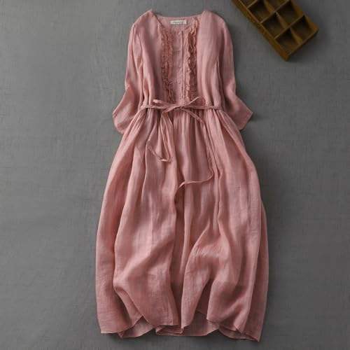 Akivide Women's Flowy Cotton Linen Maxi Dresses Loose Summer Beach Vacation Casual Long Dresses3