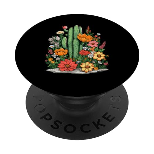 Saguaro Cactus Lover Gardening Succulent Art for Men Women PopSockets Swappable PopGrip, Black