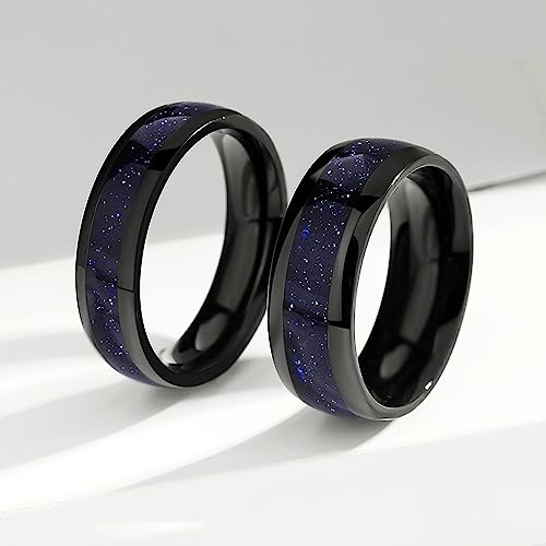 Personalized Promise Rings for Women/Men, Custom Promise Rings for Her, Promise Rings for Couples, Matching Couple Rings for Him and Her, Blue Sandstone Filled Wedding Engagement Ring 8mm/6mm Bands4