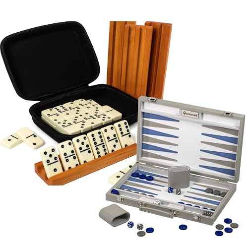 Queensell Domino D6 with 4 Holders + Backgammon Grey