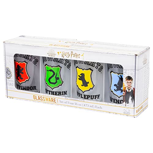 Image of Silver Buffalo Harry Potter Hogwarts Varsity Crests 4-Pack Pint Glass Set, 16 Ounces
