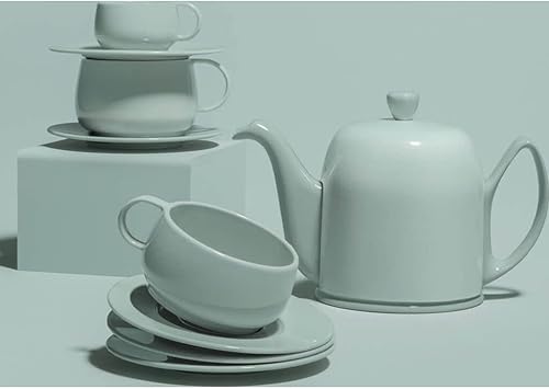 Miniatura 5 de Degrenne Salam - Tetera francesa de lujo, tetera de porcelana con cubierta de acero inoxidable, tetera de cerámica para té suelto, infusor