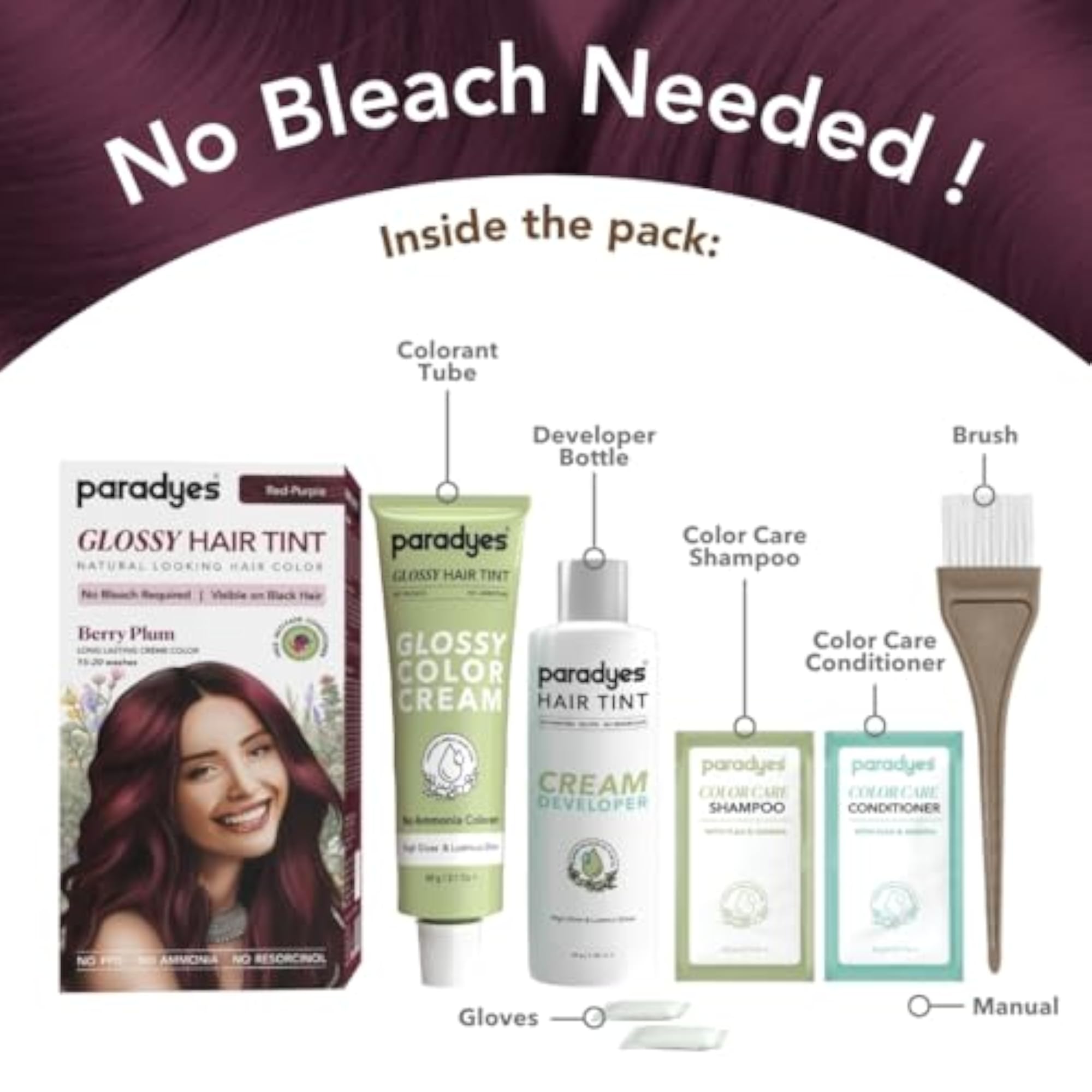 Berry Plum No-Bleach Glossy Hair Tint with 7-in-1 Colouring Kit