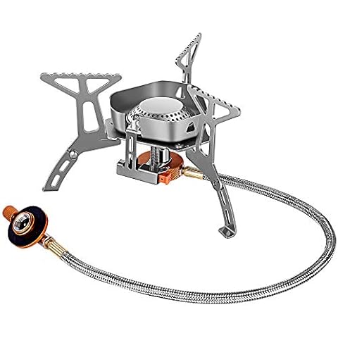 Gas Campingkocher mit Piezozündung,Mini Mobiler Gaskocher Brenner,Klein Gas Camping Kocher Windschutz Design Outdoor Faltbar Tragbarer Schraubkartusche Gasbrenner Cover