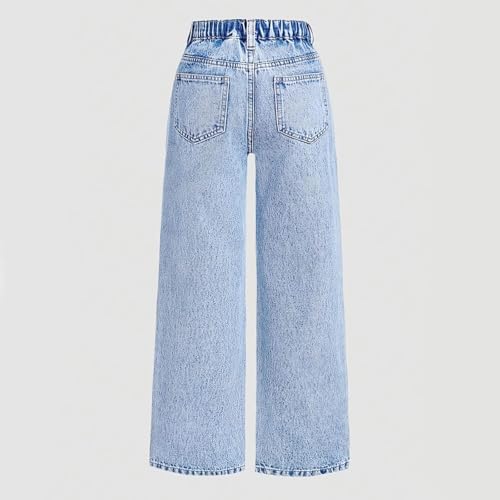 Girls Wide Leg Jeans Trendy High Waisted Ripped Distressed Baggy Denim Pants Summer Trousers Y2K Streetwear 6-14Years3
