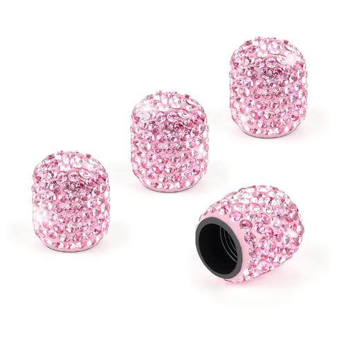 JUSTTOP 4 Pack Handmade Crystal Rhinestone Car Tire Valve Stem Caps, Car Wheel Tire Valve, Attractive Dustproof Bling Car Accessories, Universal for...