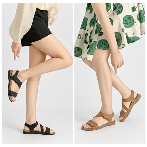 SelenePair Women's Arch Support Walking Flat Sandals Comfort Orthotic Slides With Hook And Loop Fasteners2