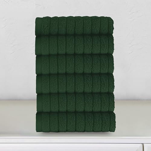 Image of Elegant Comfort 100% Turkish Cotton Corduroy Ribbed Luxury Washcloths 6 Pack Soft 13 x 13 Inch - Higly Absorbent, Durable, Quick Dry, Spa Premium Hotel Quality for Bathroom or Travel, Hunter Green
