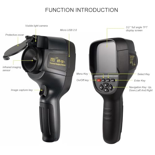 Image of Bequest Higher IR Resolution HT-18+ Handheld Thermal Camera from HTI - Newest Update, IR Resolution Improved to 256x192 with 25 HZ, 300,000 Pixels, Easy to Read 3.2 inch Color Display, includes Battery.