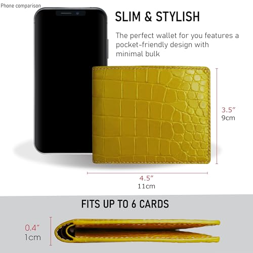 Image of HATA Yellow Black Bifold Wallet for Men, Men Exotic Billfold with Mixed Leather Interior, RFID Blocking Card Holder, Handmade Gift for Birthday, Anniversary, Father's Day VIMIX-91