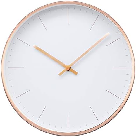 Comodo Casa Metal Wall Clock-Rose Gold Frame-Glass Cover-Non Ticking-Quartz Sweep-Silent 12 inch Design Clocks,Rosegold