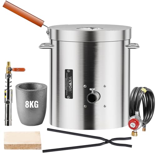 VEVOR 8KG Propane Melting Furnace Kit, Gas Metal Smelting Kit, Foundry Home Kiln with Crucible, Tongs, Wooden Handle, Forge Casting Tool for Gold Silver Copper Aluminum Metal Recycle