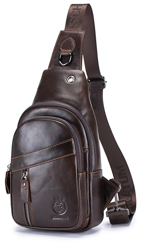 Image of Genuine Leather Crossbody Bag for Men Casual Sling Chest Bag Men Sling Bags Man Bag Crossbody, Coffee