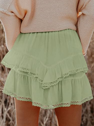 Image of Aoudery Flowy Shorts for Women Casual Boho Ruffle Tiered Skorts High Waist Mini Skirts Golf Tennis Crochet Shorts