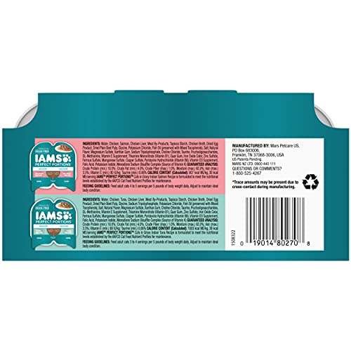 IAMS PERFECT PORTIONS Indoor Adult Grain Free* Wet Cat Food Cuts in Gravy Variety Pack, Tuna Recipe and Salmon Recipe… - Image 5