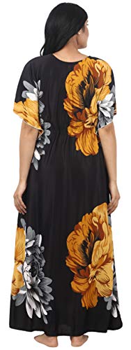 Image of Noty Women's Kaftan Nighty | Serena Fabric | Floral Print Maxi | Short Sleeves | V Shaped Neck