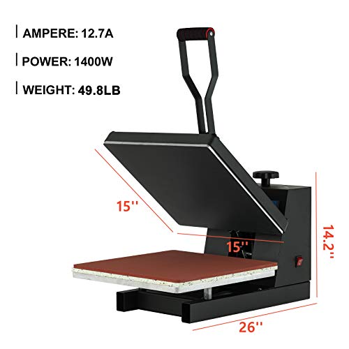 Nurxiovo Heat Press Machine, 15x15 inch Digital Heat Presses, Power Vinyl Sublimation Printing Press, 1400W Industrial Heat Transfer Machine for T-Shirt, Mouse Pad, Canvas Bags, Tablecloth, Banner