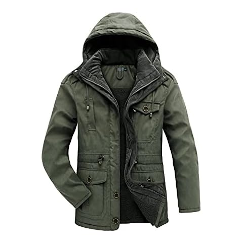 Mr.Stream Men's Winter Thicken Berber Lined Jacket Military Sherpa Hooded Coat Windproof Warm Parka XL Green Cover