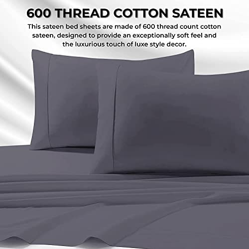 Image of Tribeca Living Queen Egyptian Cotton Sateen Sheet Set, | 600 Thread Count, 100% Egyptian Cotton, Soft Sateen Weave, Deep Pocket, 6-Piece Set, Machine Washable