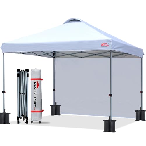 MASTERCANOPY Durable Pop-up Canopy Tent with 1 Sidewall (10’x10′,White)