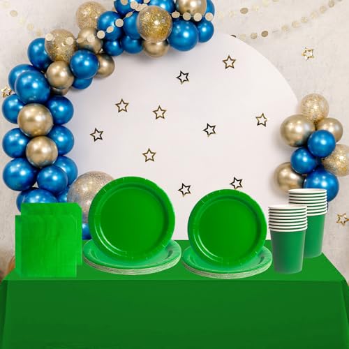 69pcs Green Disposable Tableware Set - 20 Napkins, 16 Cups, 16pcs 7inch and 9inch Plates, 1pcs Green Tablecloths | Biodegradable Dinnerware for Birthdays, Weddings, Kids Adult Christmas Party - Image 4
