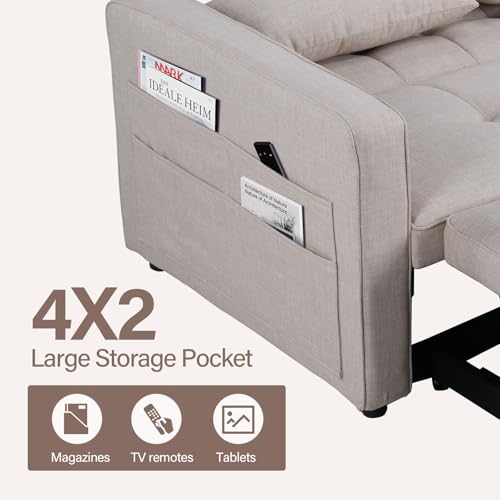 Image of HAOMARKETS 3 in 1 Convertible Sleeper Sofa Bed, Loveseat Chaise Lounge with Pullout Bed, 2-Seater Futon Couches with Storage Pockets, 3-Level Adjustable Backrest and Pillows for Living Room, White