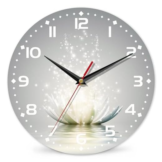 Wall Clock, Magic Lotus Flower Wall Clocks Wooden Wall Clock Art Hanging Clocks Silent Non-Ticking Wall Clock Battery Operated Round Home Arabic Numeral Decorative Wall Clocks 10 Inch