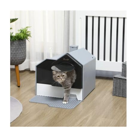 Arenero Cubierto para Gatos Caja de Arena Cerrada para Gatos con Bandeja Extraíble Pala Pedal Exterior y Filtro Desodorizante 47x45x42 cm Gris