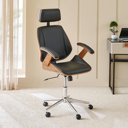 Image of Home Centre | Charles Faux Leather High Back Office Chair | Office Chair for Home | Engineered Wood | Black | 1 Year Warranty