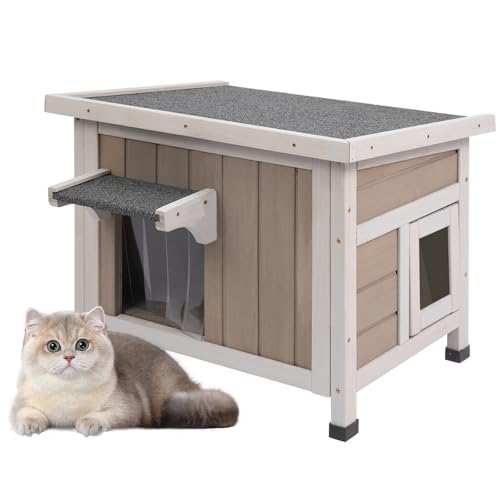 Insulated 22.44" L Cat House,All-Round Foam Feral Cat Shelter for Winter Cats,Outdoor Weatherproof Cat Enclosure with Asphalt Roof & 2 Escape Doors fo