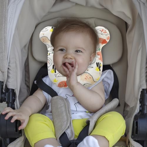 Image of Baby Travel Pillow, Infant Kid's Cushion Soft and Skin Friendly for Car Seat, Pushchair and Stroller (Red Dinosaur)