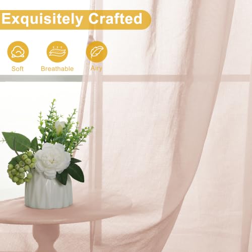 DWCN Voile Gardinen mit Kräuselband Transparent Blush Rosa H 220 x B 300 cm – Ansicht 2
