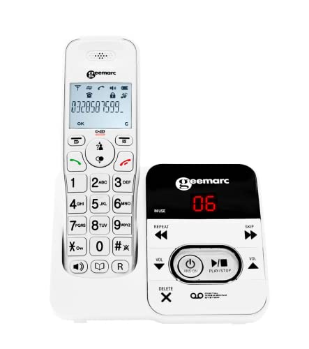 Geemarc Amplidect 295 - Teléfono Inalámbrico Amplificado Fácil de Usar con Contestador, Timbre Potente y Teclas Grandes para Personas Mayores - Pérdida Auditiva Baja o Moderada