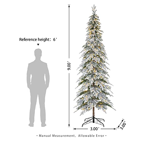 Glitzhome-9ft-Pre-Lit-Flocked-Pencil-Spruce-Artificial-Christmas-Tree-with-470-Warm-White-Lights-and-Sturdy-Metal-Stand-for-Home-Office-Party-Decoration Glitzhome 9ft Pre Lit Flocked Pencil Spruce Artificial Christmas Tree with 470 Warm White Lights and Sturdy Metal Stand for Home Office Party Decoration