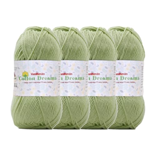 Image of Vardhman 100% Cotton Dreamz Light Weight Natural Thin Yarn | Pack-4 100g | Knitting & Crochet Projects | Soft Natural Yarn | Ideal for Garments, Summer Wear & Accessories | Pistachio, CJD004 P4
