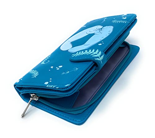 Shag Wear Manatee Playhouse Large Wallet for Women and Teen Girls Vegan Faux Vegan Leather 7" Teal3