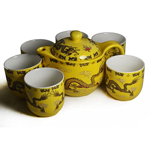 Porcelain Teapot Tea Set 1 Teapot 6 Cups,Tea Coffee Pot Kettle Ceramic Gifts Tabletop Decor (Set 10Oz Pot 3Oz Cups Dragon) #TOP1