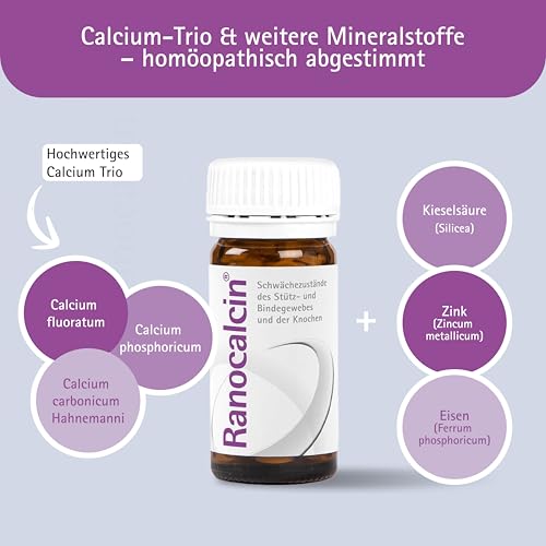Ranocalcin® bei Beschwerden in Rücken, Schulter, Nacken - unterstützt Knochen, Sehnen, Bänder und Faszien - mit Calcium, Zink, Eisen, Kieselsäure - für Erwachsene und Kinder, 100 Tabletten