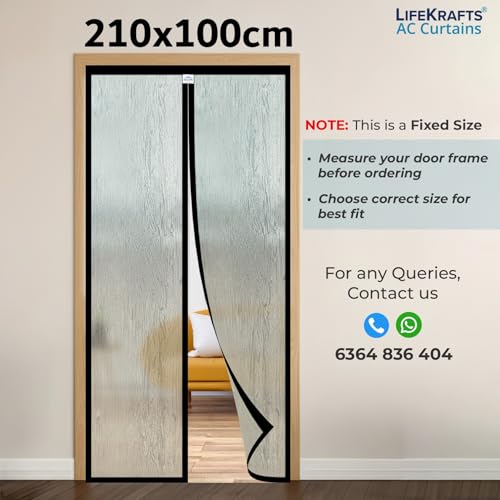 Image of LifeKrafts AC Curtain Magnetic|Thermal Screen|Insulated|Translucent Wood Grain Pattern|Insect & Pest Control|Privacy Screen, Dust, Pollen & Pollution Control Screen(Size 210 x 100 cm)Non-Customizable