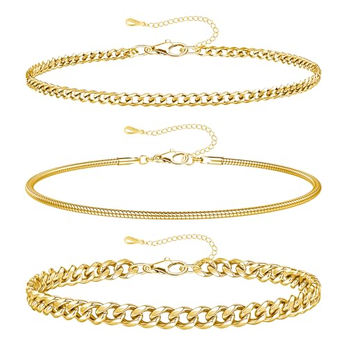 RMMD Armband Herren - 3 Stücke Gold Edelstahl Armbänder für Herren Kubanisches Gliederseil Kette Snakechain-Armband Set für Männer Schmuck Geschenk für Männer ihn Vater Freund Ehemann Sohn Bruder