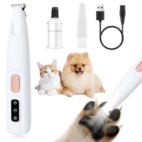 Image of Dog Trimmer, Saffory Paw Trimmer, Saffory Electric Dog Trimmer for Paws, Pet Paws Trimmer with Led Light, Rechargeable Low Noise Pet Trimmer Hair Clipper-1set White with Oil(1)