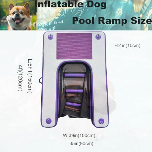 HEYLIFE Dog Safety Rampen Inflatable Dog Ramp Floating Dock Water Raft Ladder for Pool Up to 220LBS Bpurple 4.9ft x 3ft x 4in