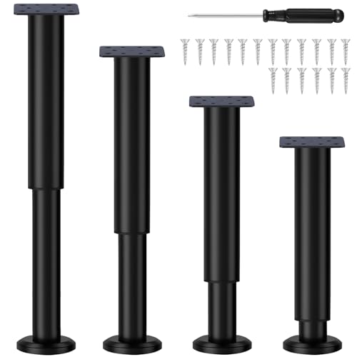 EOGRFW 4 patas ajustables para muebles, altura regulable 25-43 cm, patas de metal negro para muebles con tornillos, patas ajustables para sofá, cama, armario, mesita de noche, armario de televisión