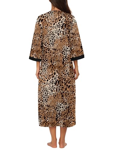 Image of Ekouaer Women Zipper Robe 3 /4 Sleeves Loungewear Dress Full Length Sleepwear Pockets Housecoat Nightgown Long Bathrobe