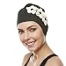 Silicone Swim Cap - Women Stylish Swimming Cap Great For Ladies, Perfect To Keep Hair Dry - Suitable For Long Hair - Bubble Crepe With Black and White Flowers