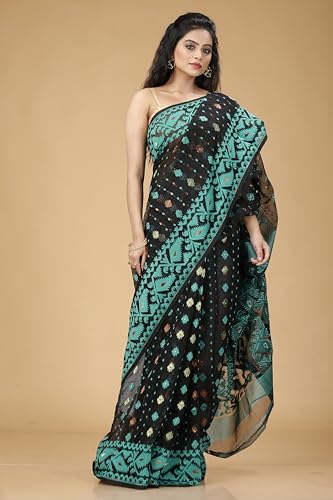 Image of OISHANI SAREE GHOR Women's Traditional Bengal Cotton Silk Soft Jamdani Saree - Beautiful design and Quality - Without Blouse Piece