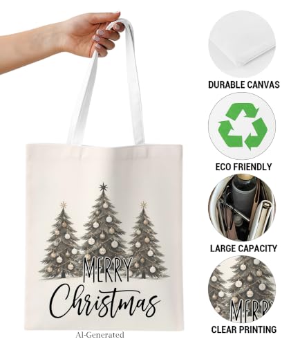 Image of Cute Cat Canvas Tote Bag for Women, Aesthetic Reusable Shoulder Bag for Shopping Travel Work